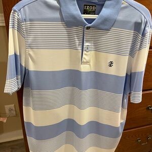 Izod Men's Light Blue and White Striped Polo Shirt